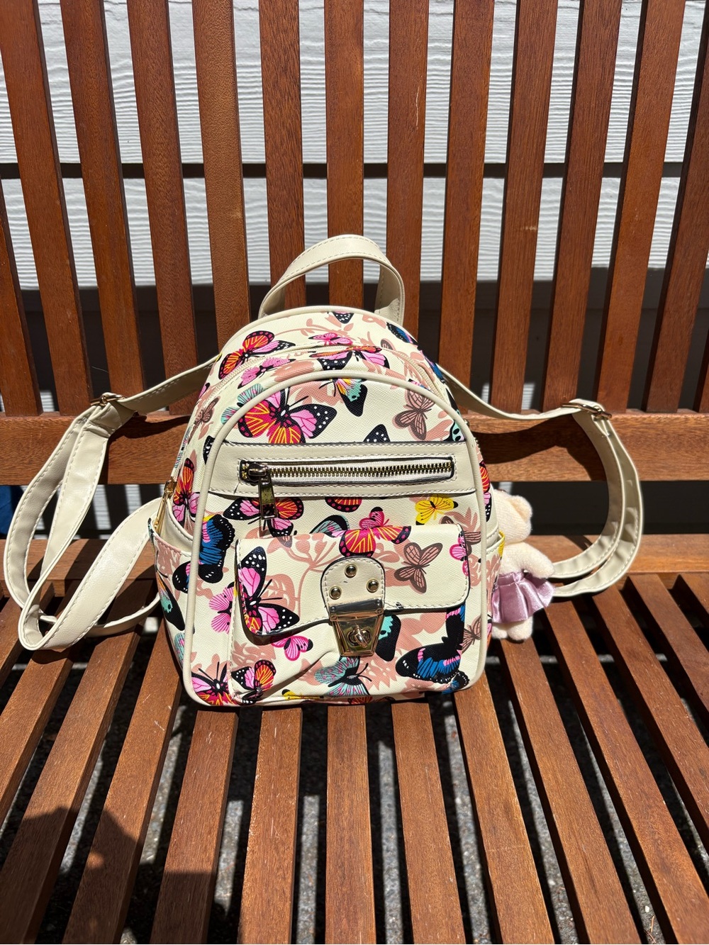 NWT Anacapri Mini Butterfly Backpack Cream w/ Teddy Charm